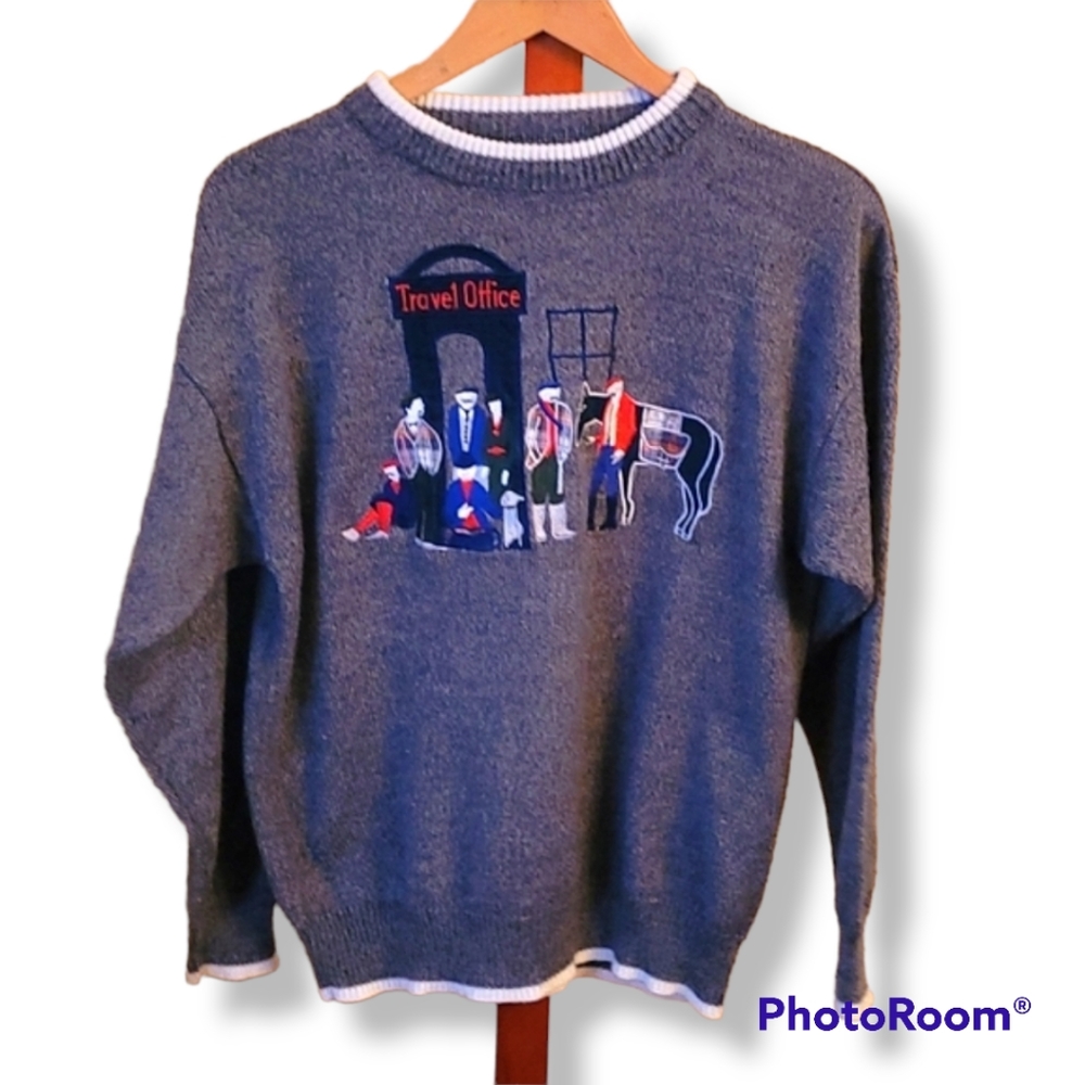 Travel Office Gray People Horse Sweater